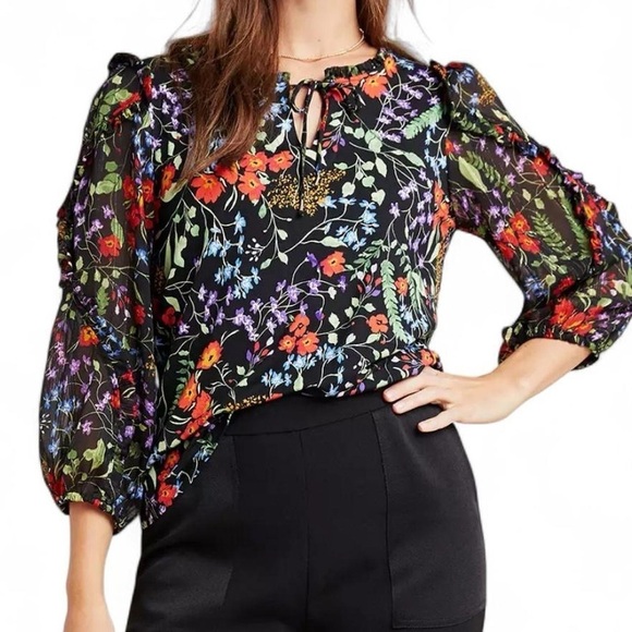 Anthropologie Tops - Anthropologie Maeve Jacquin Floral Ruffle Peasant Blouse | Size M | Boho Chic